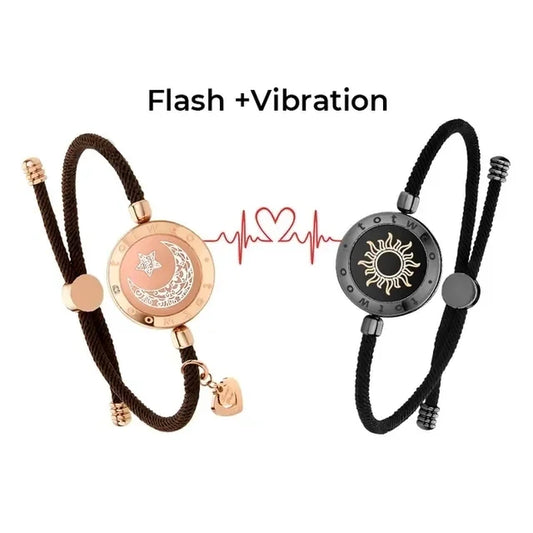 Totwoo Long Distance Touch Light Up&Vibrate Bracelets for Couples, Long Distance Relationship Gifts Smart Sun&Moon Love Bracelet