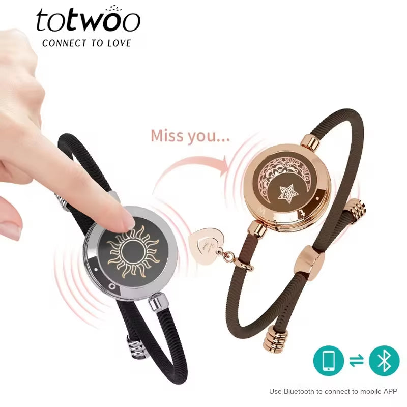 Totwoo Long Distance Touch Light Up&Vibrate Bracelets for Couples, Long Distance Relationship Gifts Smart Sun&Moon Love Bracelet