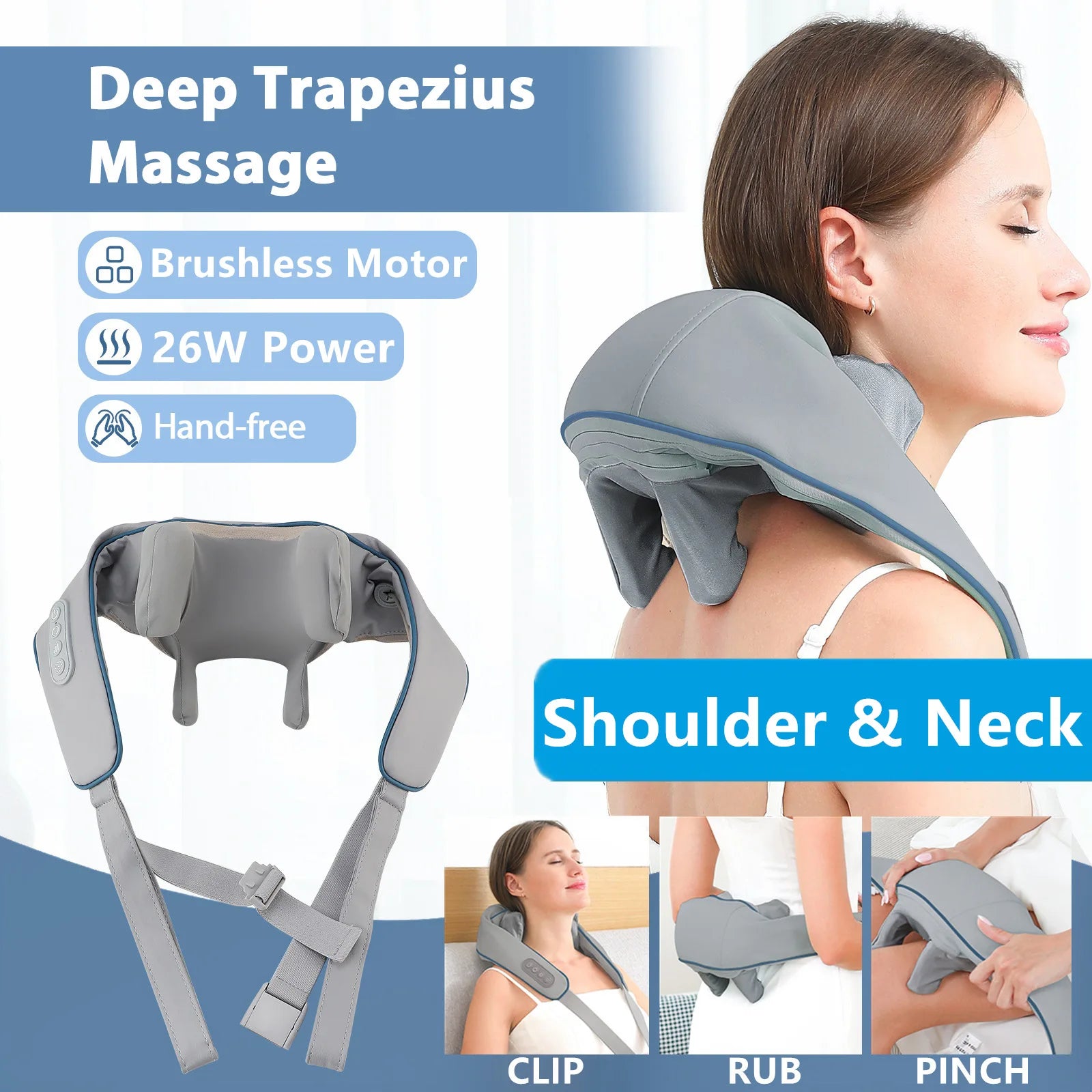 26W Neck and Shoulder Massager Wireless Shoulder and Back Kneading Massage Shawl Trapezius Neck Cervical Masajeador