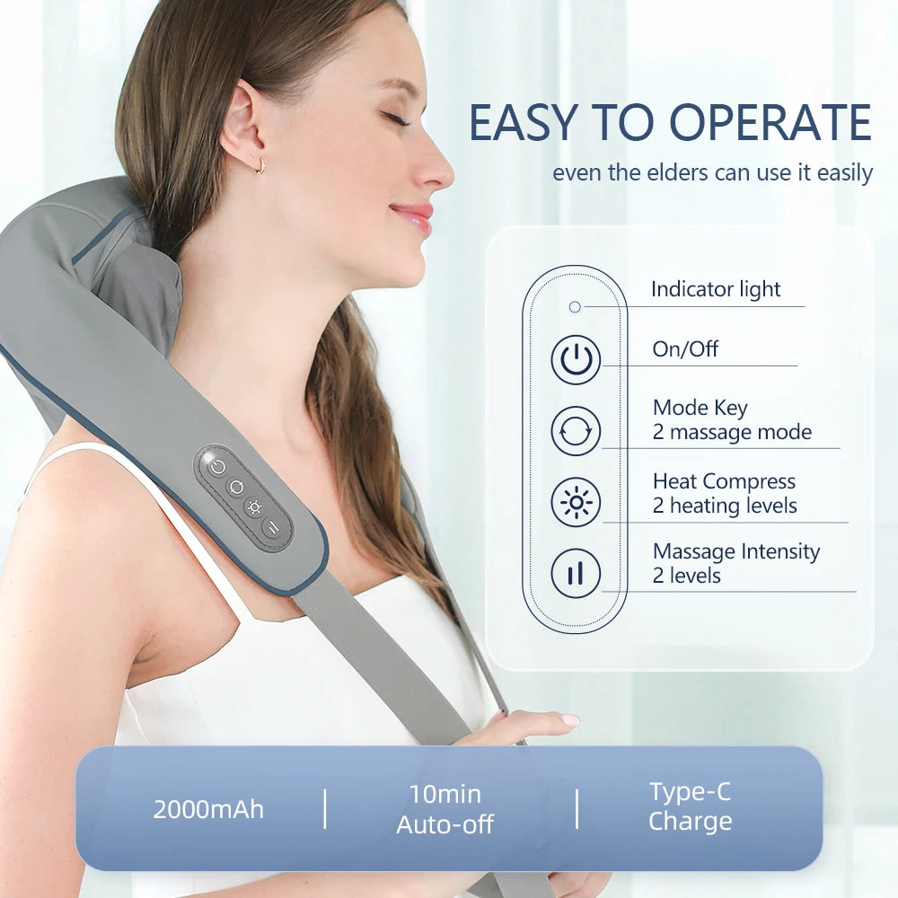 26W Neck and Shoulder Massager Wireless Shoulder and Back Kneading Massage Shawl Trapezius Neck Cervical Masajeador