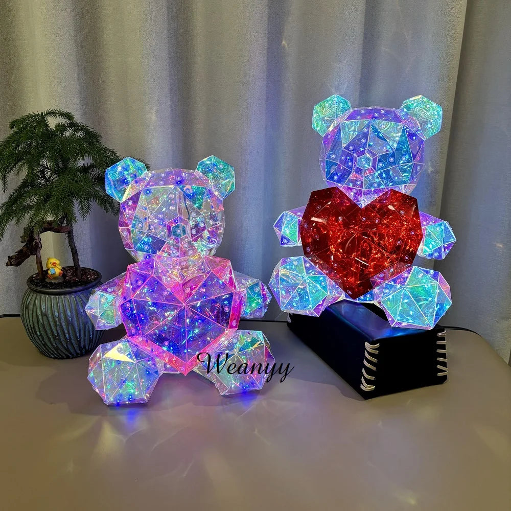 Luminous Teddy Bear Night Ambient LED Light 3D Twinkle Bear USB Projector Kids Gift Romantic Girlfriend Gift Valentine‘S Bedroom