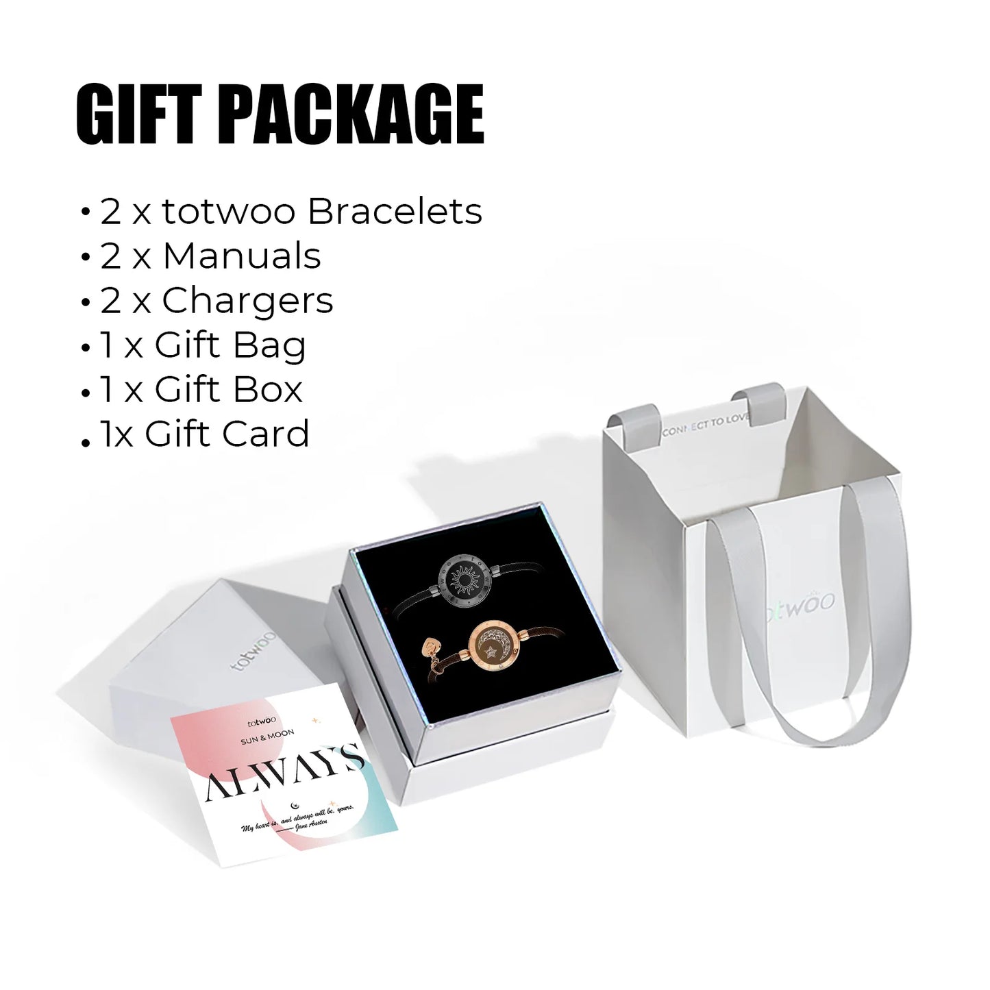 Totwoo Long Distance Touch Light Up&Vibrate Bracelets for Couples, Long Distance Relationship Gifts Smart Sun&Moon Love Bracelet